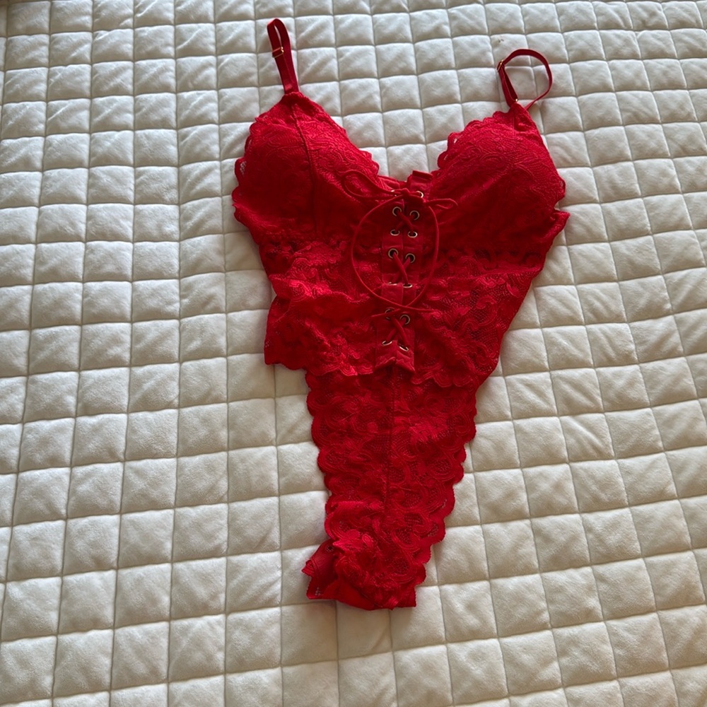 Red lingerie body suit